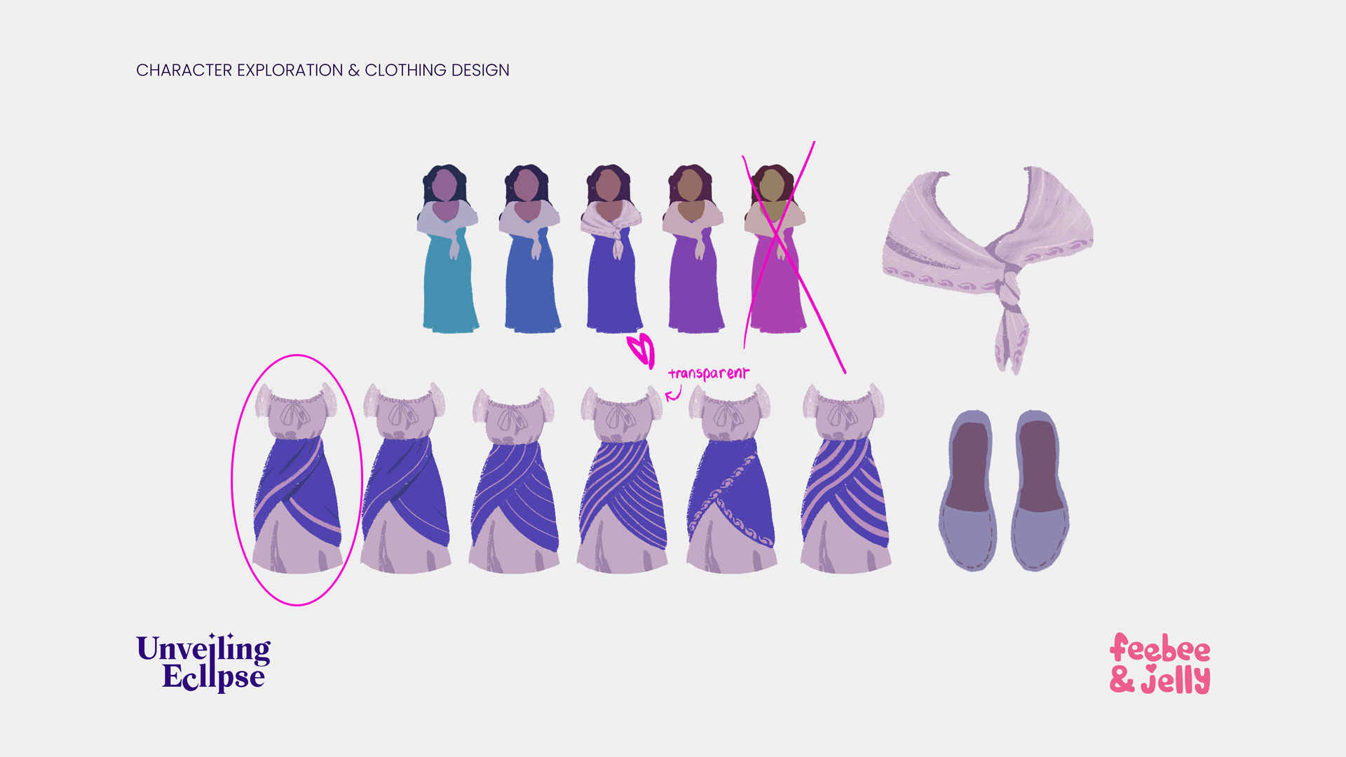 Character exploration and clothing design for a 2D animated show, 